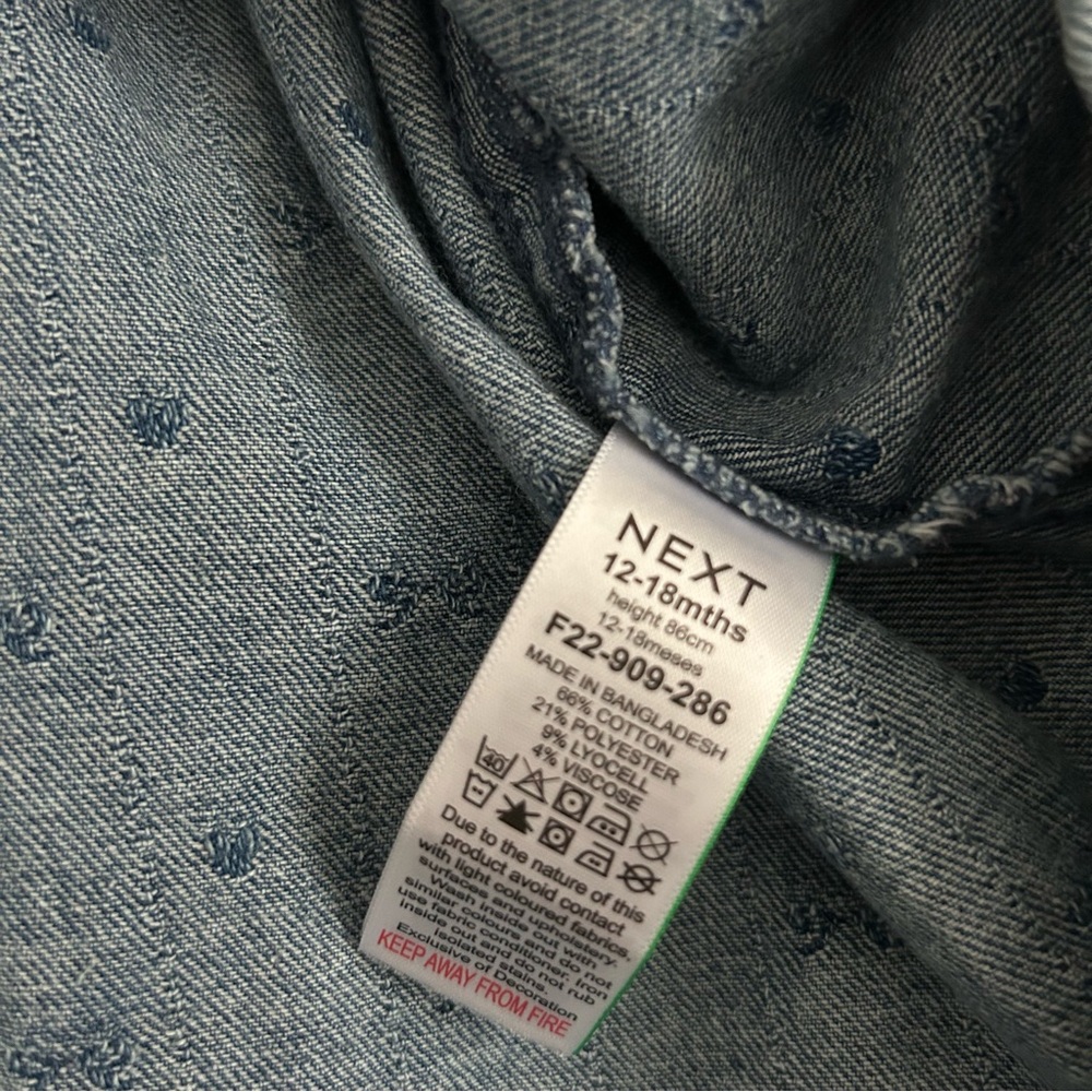 NEXT Baby Denim Dress | 12–18 Months | Peter Pan Collar - Picture 5 of 6